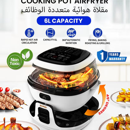 6L Multifunctional Air Fryer Cooking Pot Healthier Oil-Free & Low-Fat Cooking | Sleek Top-Mounted Touch Panel for Effortless Operation | BMD-AF01-WHITE