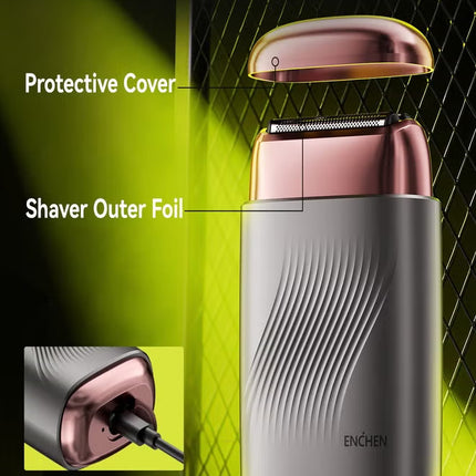 MS006 Mini Compact Foil Shaver 3D Floating Triple-Blade System 6800 RPM/min Type-C Rechargeable Pocket-Size Shaver-Gun Gray