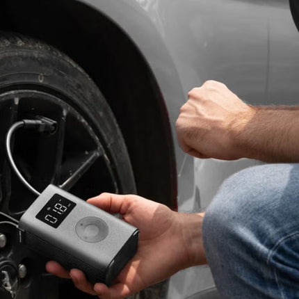 Compact Smart Inflator – HOTO Inflatable Treasure with Auto-Stop, Built-in Tire Pressure Gauge, 2000mAh Dual Lithium Battery, Fast Inflation for Tires, Balls & More – Black – QWCQA001