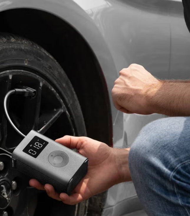 Compact Smart Inflator – HOTO Inflatable Treasure with Auto-Stop, Built-in Tire Pressure Gauge, 2000mAh Dual Lithium Battery, Fast Inflation for Tires, Balls & More – Black – QWCQA001