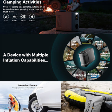 Heavy-Duty Dual-Core Smart Inflator – HOTO Station for Inflate & Deflate with 9 Intelligent Modes, Corded & Cordless Use, 7500mAh Power, Fast Performance – Gray – QWCQB002