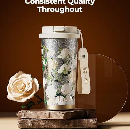 Van Gogh Irises Titanium Vacuum Tumbler 500ml | GERM × THE MET Series Insulated Flask with Straw Lid | Pure Titanium Leak-Proof Coffee Mug | BPA-Free Reusable Hot & Cold Travel Cup