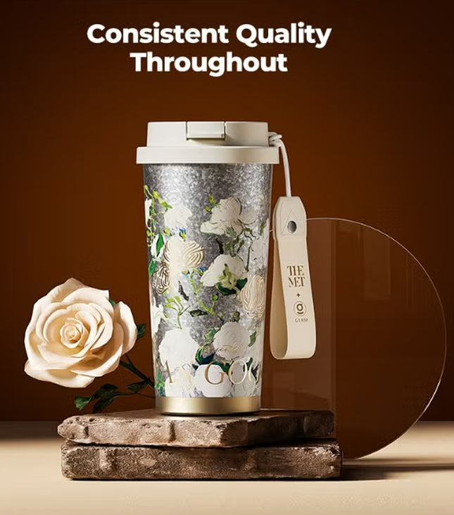 Van Gogh Irises Titanium Vacuum Tumbler 500ml | GERM × THE MET Series Insulated Flask with Straw Lid | Pure Titanium Leak-Proof Coffee Mug | BPA-Free Reusable Hot & Cold Travel Cup