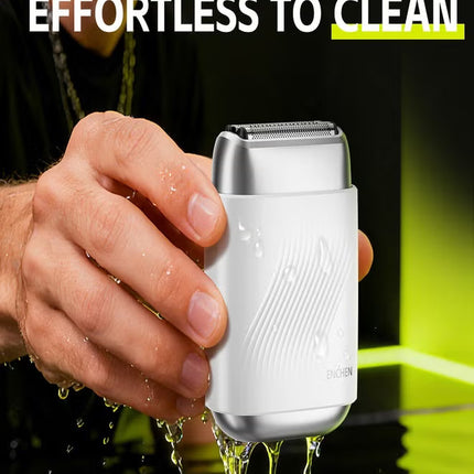 MS006 Mini Compact Foil Shaver 3D Floating Triple-Blade System 6800 RPM/min Type-C Rechargeable Pocket-Size Shaver-White