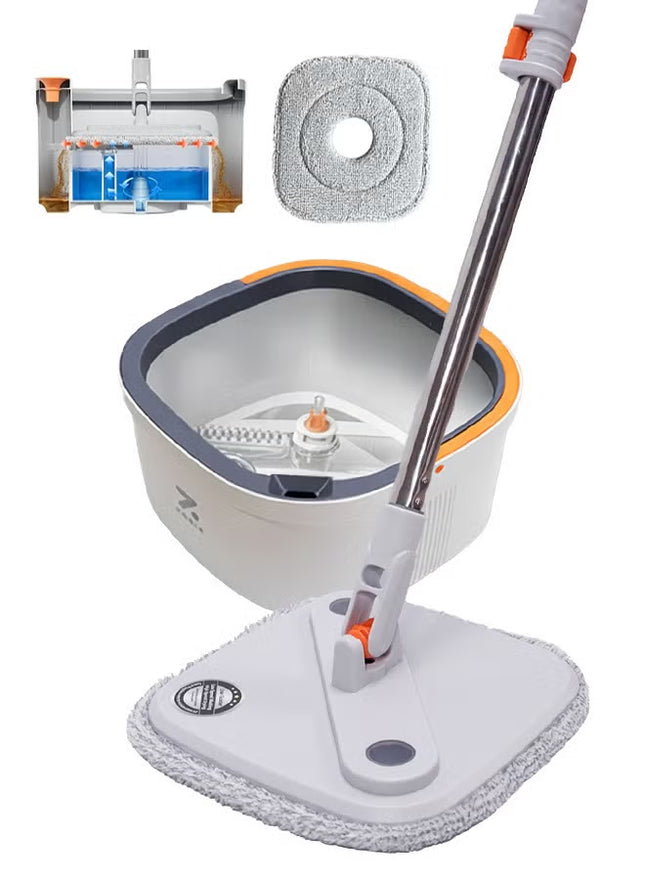Zolele Spin Mop Bucket Set, 360° Rotaing Mop with Self Separation Clean and Dirty Water System, Easy to Wring Floor,Mop With Detachable Mop Head, Suitable for Different Materials Floor Cleaning M20-Grey