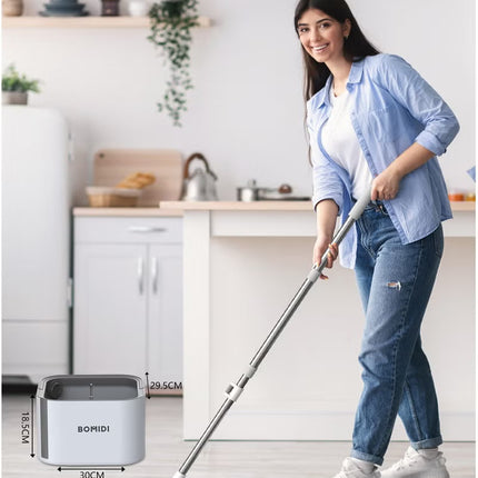 Spin Mop Bucket Set, 360 Degree Foldable Spinning Mop with Self Separation Dirty and Clean Water System, Easy Wring Floor Mop with Detachable Mop Heads for Floor Cleaning on Home Kitchen M20-Grey