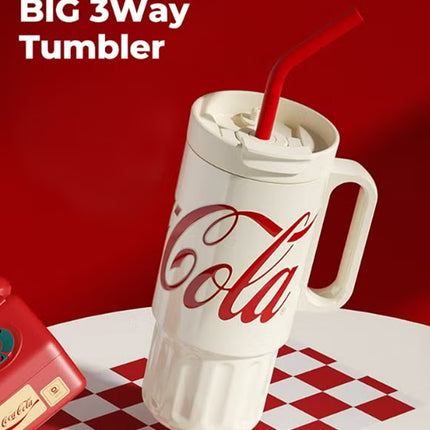 Coca-Cola Collection Super 3-Way Tumbler – Antique White | 1200ml Large Capacity | Triple-Use Hot & Cold Flask | Official Coca-Cola Licensed | BPA-Free by GERM