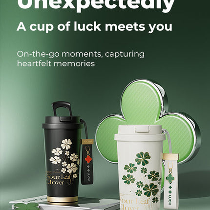 Happy Green Coffee Tumbler 500ml | GERM Clover Shining Series Stainless Steel Vacuum Flask with Straw Lid | BPA-Free Leak-Proof Insulated Travel Cup | Hot & Cold Reusable Mug for Office, School & Daily Use