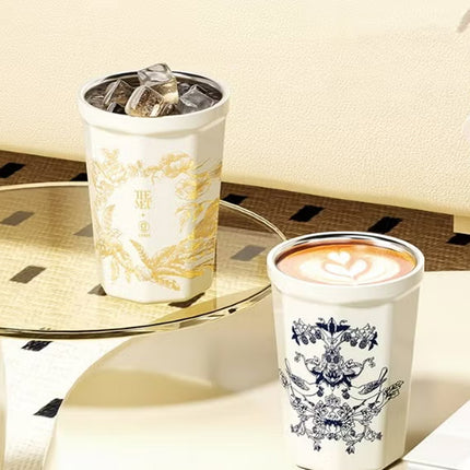 Oriental Blue Octagon Vacuum Tumbler 390ml | GERM × THE MET Regal Bloom Stainless Steel Insulated Mug | BPA-Free, Leak-Proof Art Series Thermos Cup | Hot & Cold Travel Flask | Elegant Museum-Inspired Design