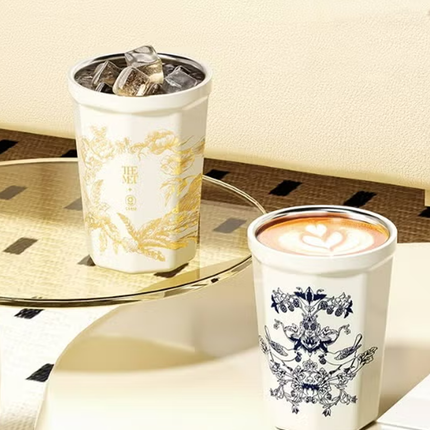 Golden Octagon Vacuum Tumbler 390ml | GERM × THE MET Ethereal Garden Stainless Steel Insulated Mug | BPA-Free Leak-Proof Travel Thermos | Elegant Hot & Cold Reusable Cup | Art-Inspired Collector Design