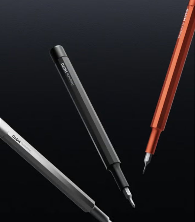 Precision Pocket Screwdriver Pen – HOTO Little Pocket Multi-Tool with 5 Bits, Soft Pencil Tip, Magnetic Storage, Premium Aluminum Body – Black – QWLSD013