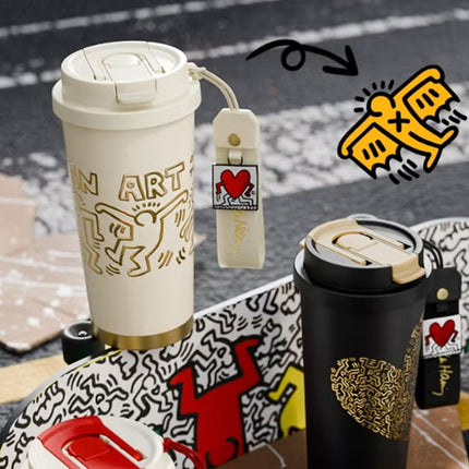 Keith Haring Coffee Tumbler – Red 390ml | GERM | Stainless Steel Insulated Mug | Official Licensed Art Series | Keeps Hot & Cold