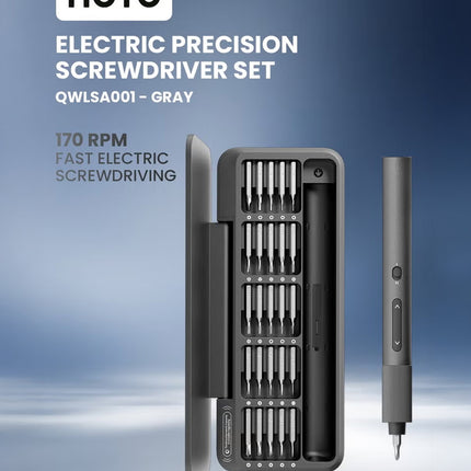 Electric Precision Screwdriver ADV – HOTO 170 RPM, 25 S2 Steel Bits, Shadowless LED, Dual Torque Modes, Magnetic Storage, Anti-Slip Grip – Gray – QWLSA001
