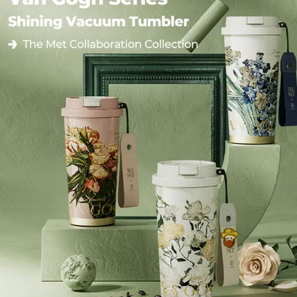 Van Gogh White Roses Stainless Steel Tumbler 500ml | GERM × The MET Insulated Vacuum Cup with Straw Lid | BPA-Free, Leak-Proof Thermos | Hot & Cold Travel Mug for Office, School, Car, Gym | Artistic Floral Design