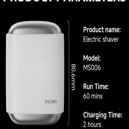 MS006 Mini Compact Foil Shaver 3D Floating Triple-Blade System 6800 RPM/min Type-C Rechargeable Pocket-Size Shaver-White
