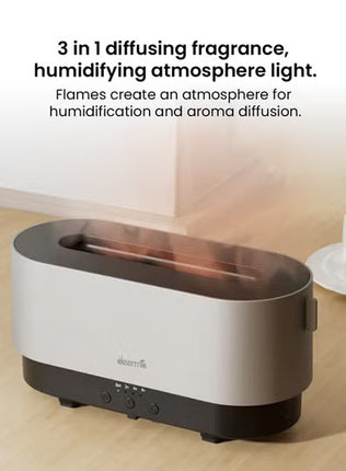 3-in-1 Aroma Air Diffuser 300ml Ultrasonic Humidifier with Essential Oil Function, Flame Effect LED Light, Adjustable Timer, Quiet Mist for Bedroom, Office, Home