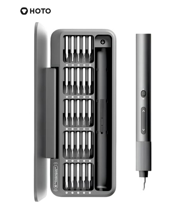 Electric Precision Screwdriver ADV – HOTO 170 RPM, 25 S2 Steel Bits, Shadowless LED, Dual Torque Modes, Magnetic Storage, Anti-Slip Grip – Gray – QWLSA001