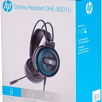 Noise-Isolating USB Gaming Headset, Gaming Headphones with LED Microphone Over-Ear Stereo Sound, Adjustable Fit Headband DHE-8001U