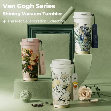 Van Gogh White Roses Stainless Steel Tumbler 500ml | GERM × The MET Insulated Vacuum Cup with Straw Lid | BPA-Free, Leak-Proof Thermos | Hot & Cold Travel Mug for Office, School, Car, Gym | Artistic Floral Design