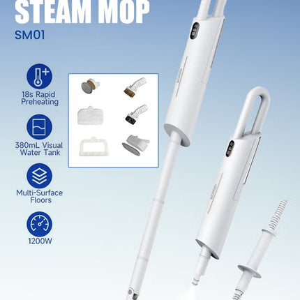 1200W High-Power Steam Mop for Multi-Surface Floors (Wood/Tile/Carpet) with Adjustable Steam, 18s Fast Heating, 380mL Visual Tank & Aromatherapy Function