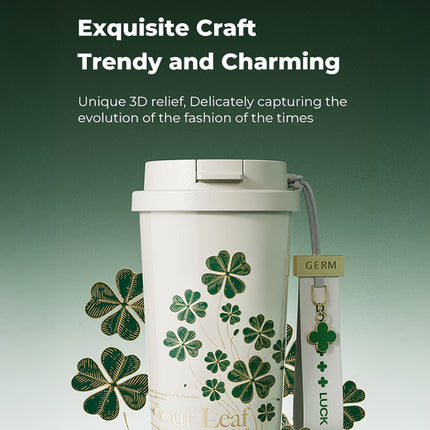 Happy Green Coffee Tumbler 500ml | GERM Clover Shining Series Stainless Steel Vacuum Flask with Straw Lid | BPA-Free Leak-Proof Insulated Travel Cup | Hot & Cold Reusable Mug for Office, School & Daily Use