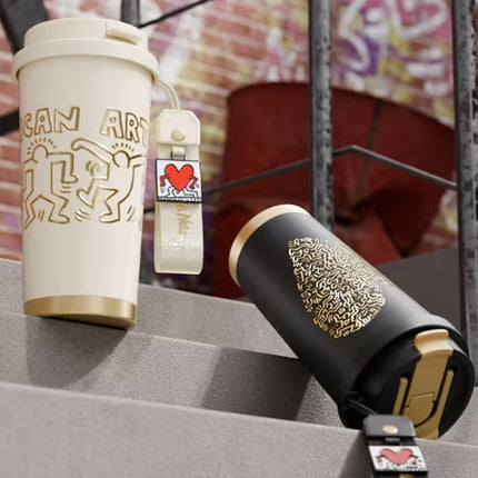 Keith Haring Coffee Tumbler – Red 390ml | GERM | Stainless Steel Insulated Mug | Official Licensed Art Series | Keeps Hot & Cold