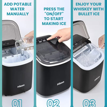 Automatic Ice Maker, 15kg 24hrs Ice Production, Round lce Cube Shape,1.3 Liter Capacity With 6-13mins Ice Making, LED Display 6.2kg 110W for Home Kitchen, Bars, Coffee Shops, Restaurant HZB-16M-Black