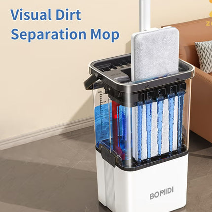 Flat Floor Mop – 360° Spin Mop for Wet & Dry Cleaning with Visual Water Bucket - BOMIDI M21