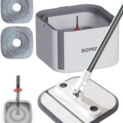 Spin Mop Bucket Set, 360 Degree Foldable Spinning Mop with Self Separation Dirty and Clean Water System, Easy Wring Floor Mop with Detachable Mop Heads for Floor Cleaning on Home Kitchen M20-Grey