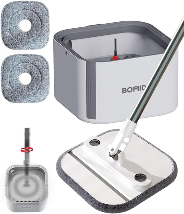 Spin Mop Bucket Set, 360 Degree Foldable Spinning Mop with Self Separation Dirty and Clean Water System, Easy Wring Floor Mop with Detachable Mop Heads for Floor Cleaning on Home Kitchen M20-Grey