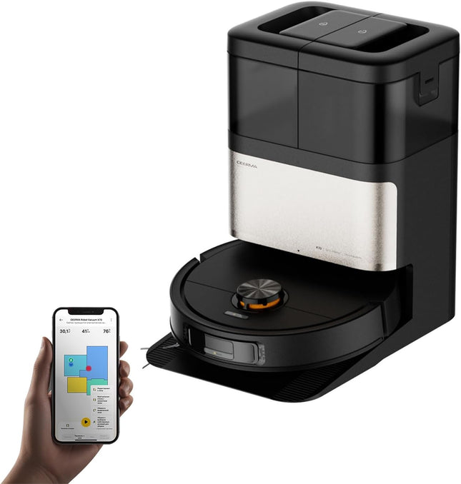 Self- CleaningRobot Vacuum Cleaner with 13000 Pa Suction, Dual Anti-Tangle Brush, and 75℃ Hot Air Drying X70- Black 45 W DEM-X70 black