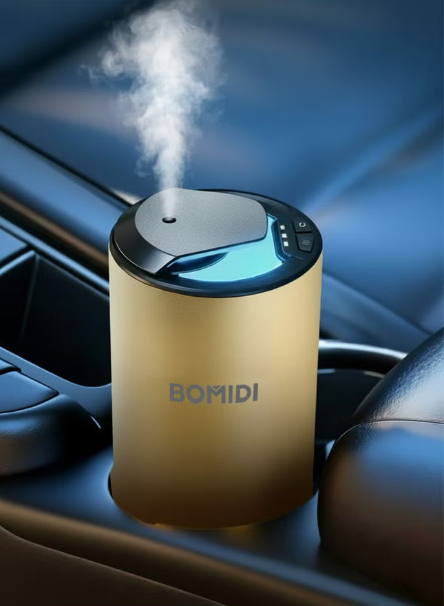 Waterless Nebulizing Aromatherapy Diffuser – Portable Fluid Fine‑Mist Essential Oil Diffuser for Car Type‑C Rechargeable, 2 000 mAh Battery, Low‑Noise (< 41 dB) Air Mist Machine with 15 mL Cote d’Azur Oil Included, AD03-Gold