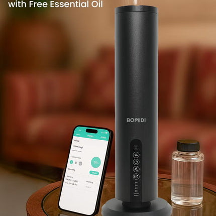 BOMIDI Waterless Aromatherapy Diffuser with 120ML Sandalwood Essential Oil – Smart Bluetooth & Touch Screen Scent Machine for Home, Office & Commercial Use (Venturi Tech, 100m² Coverage), BOMIDI AD02 Black