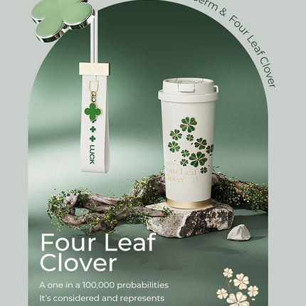 Happy Green Coffee Tumbler 500ml | GERM Clover Shining Series Stainless Steel Vacuum Flask with Straw Lid | BPA-Free Leak-Proof Insulated Travel Cup | Hot & Cold Reusable Mug for Office, School & Daily Use