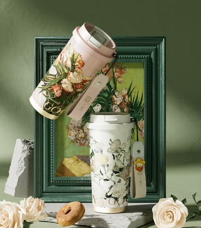 Van Gogh Irises Stainless Steel Tumbler 500ml | GERM × THE MET Shining Vacuum Mug with Straw Lid | BPA-Free Insulated Travel Cup | Leak-Proof Hot & Cold Thermos | Elegant Art Series Flask