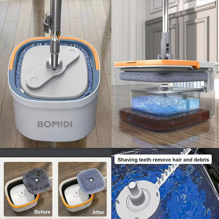 BOMIDI Spin Mop Bucket Set, 360° Rotaing Mop with Self Separation Clean and Dirty Water System, Easy to Wring Floor,Mop With Detachable Mop Head, Suitable for Different Materials Floor Cleaning M22