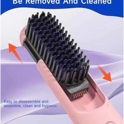 Cordless Hair Straightener Comb Detachable for Easy Clean, 200M Ions, 6 Speed Smart Temp, Dual Charging, Ideal for On - the - Go Styling - Pink