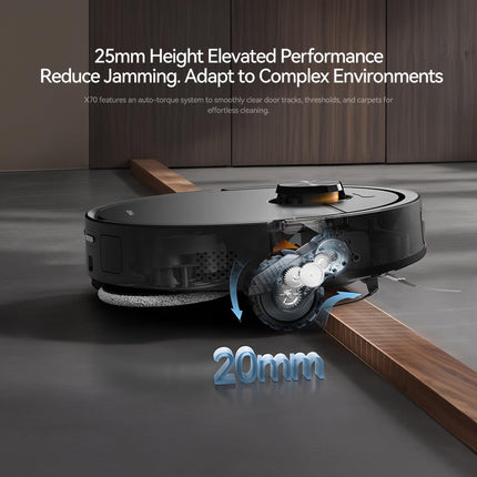 Self- CleaningRobot Vacuum Cleaner with 13000 Pa Suction, Dual Anti-Tangle Brush, and 75℃ Hot Air Drying X70- Black 45 W DEM-X70 black