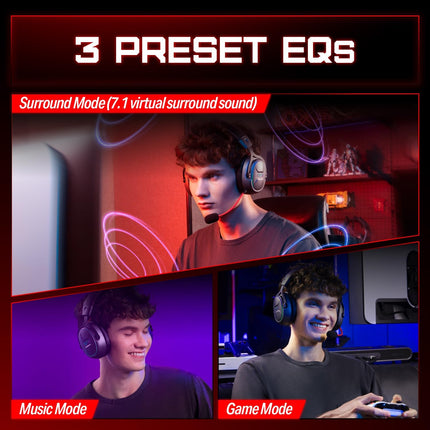 OXS Wireless Gaming Headset, Gaming Headphones with 7.1 Surround Sound & 70Hrs+, 2.4GHz/Wireless/Bluetooth, Over-ear Headphones with USB Type-C and RGB for PC, PS4, PS5, Switch, Laptop, Phone (Black)