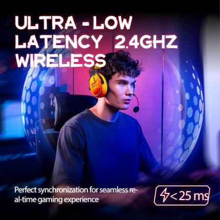 OXS Wireless Gaming Headset, Gaming Headphones with 7.1 Surround Sound & 70Hrs+, 2.4GHz/Wireless/Bluetooth, Over-ear Headphones with USB Type-C and RGB for PC, PS4, PS5, Switch, Laptop, Phone (Orange)