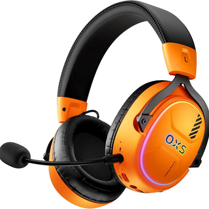OXS Wireless Gaming Headset, Gaming Headphones with 7.1 Surround Sound & 70Hrs+, 2.4GHz/Wireless/Bluetooth, Over-ear Headphones with USB Type-C and RGB for PC, PS4, PS5, Switch, Laptop, Phone (Orange)