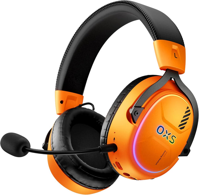 OXS Wireless Gaming Headset, Gaming Headphones with 7.1 Surround Sound & 70Hrs+, 2.4GHz/Wireless/Bluetooth, Over-ear Headphones with USB Type-C and RGB for PC, PS4, PS5, Switch, Laptop, Phone (Orange)