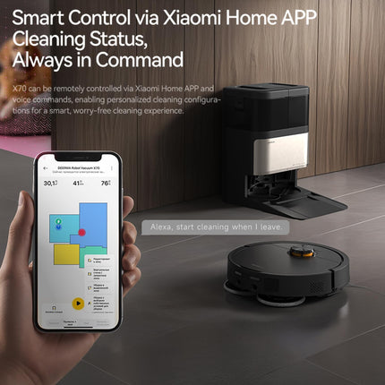 Self- CleaningRobot Vacuum Cleaner with 13000 Pa Suction, Dual Anti-Tangle Brush, and 75℃ Hot Air Drying X70- Black 45 W DEM-X70 black