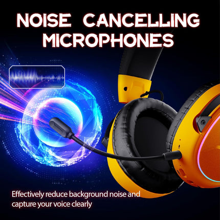 OXS Wireless Gaming Headset, Gaming Headphones with 7.1 Surround Sound & 70Hrs+, 2.4GHz/Wireless/Bluetooth, Over-ear Headphones with USB Type-C and RGB for PC, PS4, PS5, Switch, Laptop, Phone (Orange)