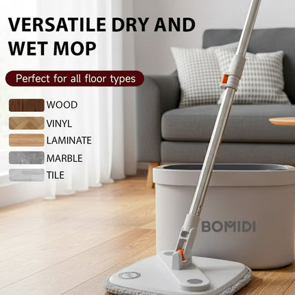 BOMIDI Spin Mop Bucket Set, 360° Rotaing Mop with Self Separation Clean and Dirty Water System, Easy to Wring Floor,Mop With Detachable Mop Head, Suitable for Different Materials Floor Cleaning M22