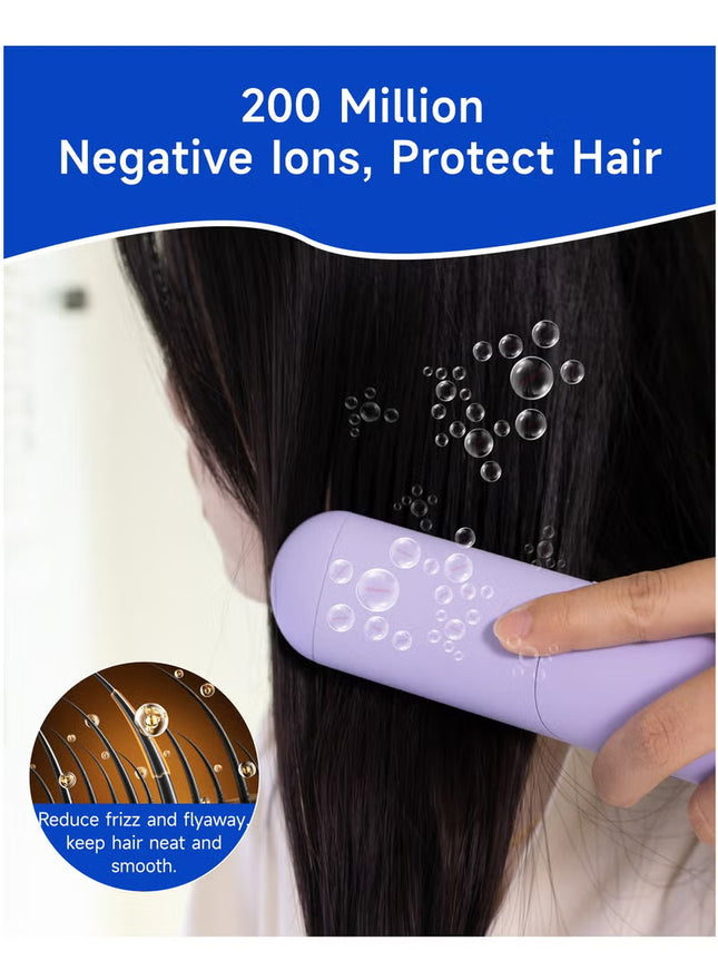 Cordless Hair Straightener Comb Detachable for Easy Clean , 200M Ions, 6 Speed Smart Temp, Dual Charging, Ideal for On - the - Go Styling - Purple