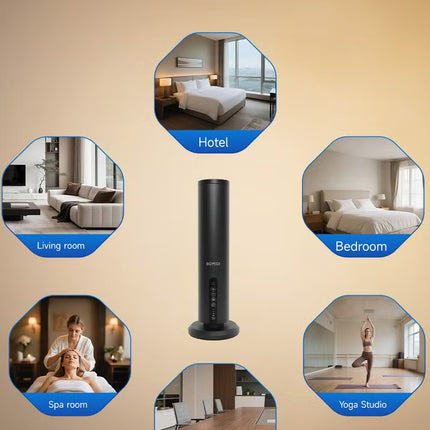 BOMIDI Waterless Aromatherapy Diffuser with 120ML Sandalwood Essential Oil – Smart Bluetooth & Touch Screen Scent Machine for Home, Office & Commercial Use (Venturi Tech, 100m² Coverage), BOMIDI AD02 Black