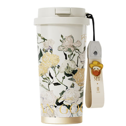 Van Gogh White Roses Stainless Steel Tumbler 500ml | GERM × The MET Insulated Vacuum Cup with Straw Lid | BPA-Free, Leak-Proof Thermos | Hot & Cold Travel Mug for Office, School, Car, Gym | Artistic Floral Design