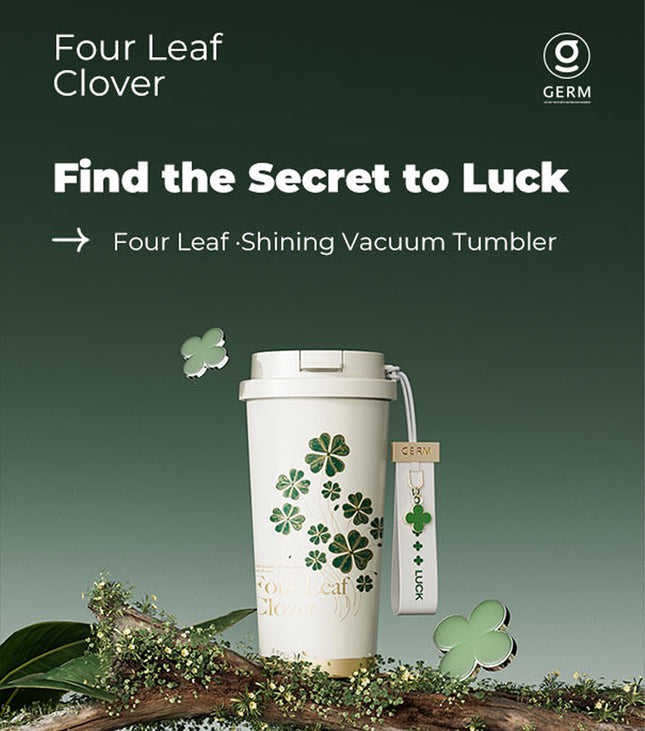 Happy Green Coffee Tumbler 500ml | GERM Clover Shining Series Stainless Steel Vacuum Flask with Straw Lid | BPA-Free Leak-Proof Insulated Travel Cup | Hot & Cold Reusable Mug for Office, School & Daily Use