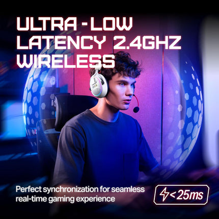 OXS Wireless Gaming Headset, Gaming Headphones with 7.1 Surround Sound & 70Hrs+, 2.4GHz/Wireless/Bluetooth, Over-ear Headphones with USB Type-C and RGB for PC, PS4, PS5, Switch, Laptop, Phone (White)